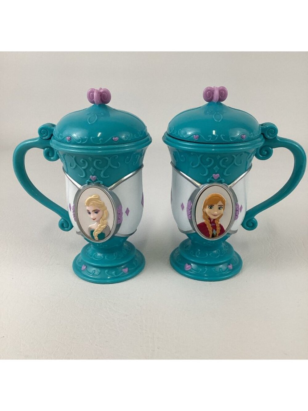 Disney Frozen Anna And Elsa 6" Mug Cup Stein Lid Plastic Drinkware Bundle Lot